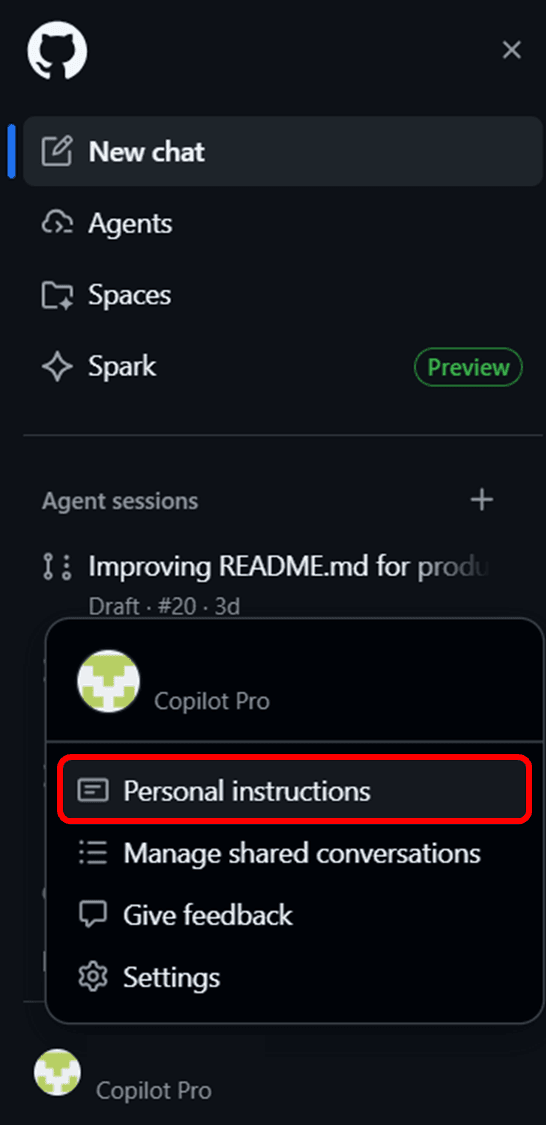 Personal instructionsを選択.png