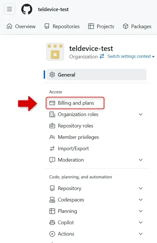 Billing and plans選択画面